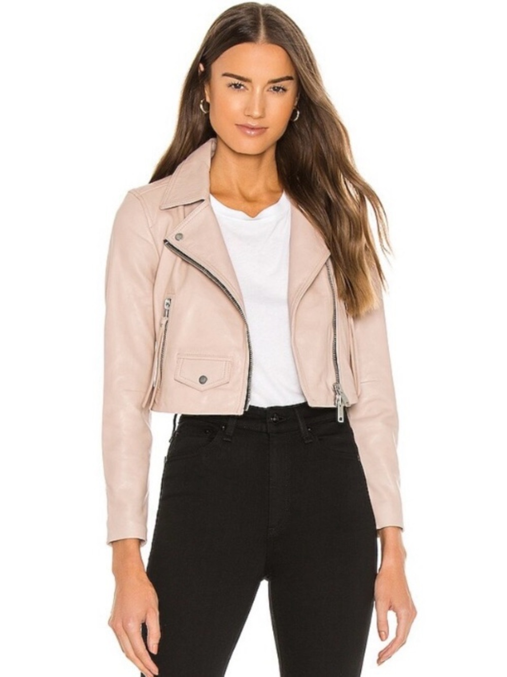 All Saints Elora Leather Biker Jacket in Dusty Pink Size 2